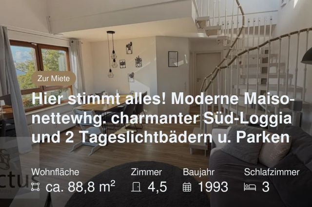 Nicht mehr verfügbar: Hier stimmt alles! Moderne Maisonettewhg.  charmanter Süd-Loggia und 2 Tageslichtbädern u. Parken