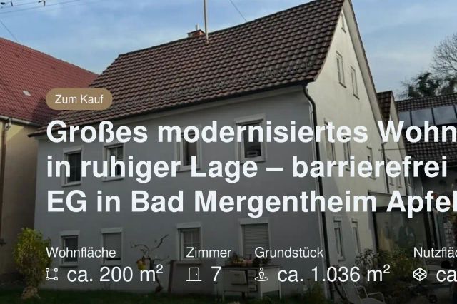 Nicht mehr verfügbar: Großes modernisiertes Wohnhaus in ruhiger Lage – barrierefrei im EG in Bad Mergentheim Apfelbach