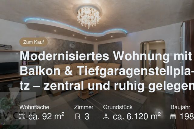 Neu im Angebot: Modernisiertes Wohnung mit Balkon & Tiefgaragenstellplatz – zentral und ruhig gelegen