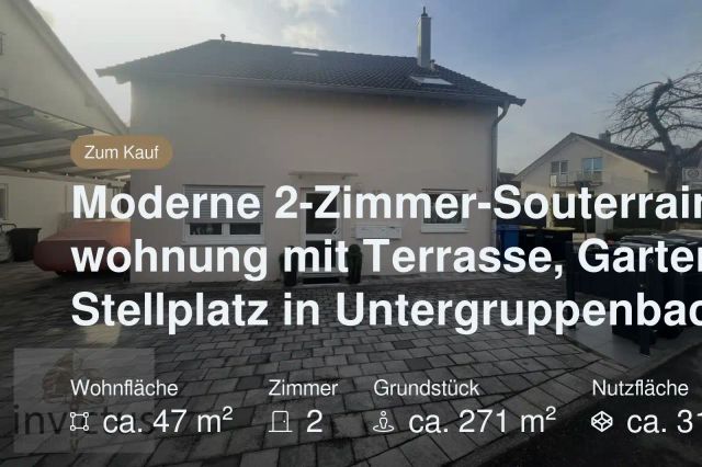 Neu im Angebot: Moderne 2-Zimmer-Souterrainwohnung mit Terrasse, Garten u. Stellplatz in Untergruppenbach