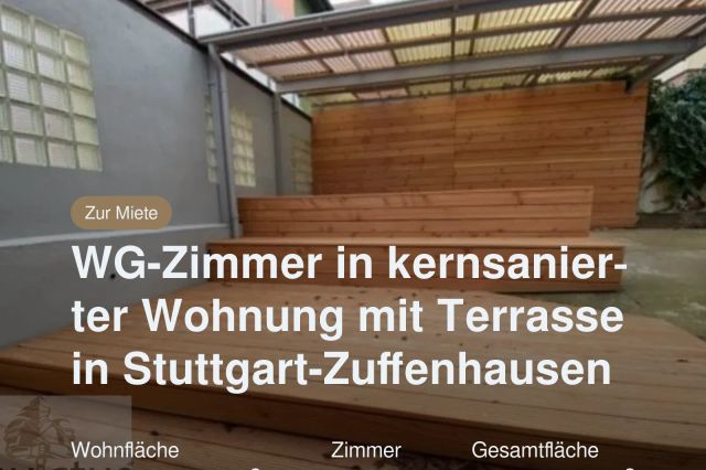 Nicht mehr verfügbar: WG-Zimmer in kernsanierter Wohnung mit Terrasse in Stuttgart-Zuffenhausen