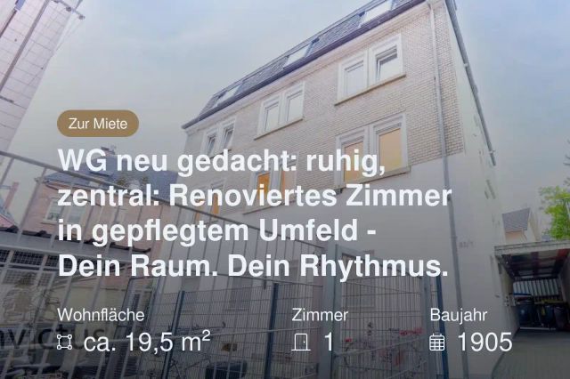 Neu im Angebot: WG neu gedacht: ruhig, zentral: Renoviertes Zimmer in gepflegtem Umfeld – Dein Raum. Dein Rhythmus.