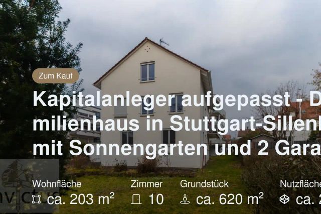 Neu im Angebot: Kapitalanleger aufgepasst – Dreifamilienhaus in Stuttgart-Sillenbuch mit Sonnengarten und 2 Garagen
