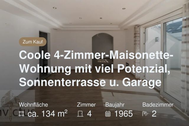 Neu im Angebot: Coole 4-Zimmer-Maisonette-Wohnung mit viel Potenzial, Sonnenterrasse u. Garage