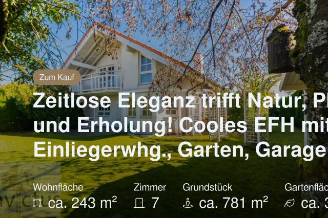 Neu im Angebot: Zeitlose Eleganz trifft Natur, Platz und Erholung! Cooles EFH mit Einliegerwhg., Garten, Garage etc.