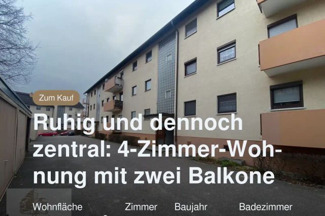 Nicht mehr verfügbar: Ruhig und dennoch zentral: 4-Zimmer-Wohnung mit zwei Balkone