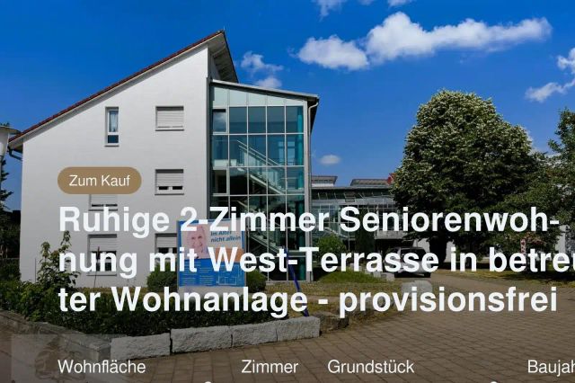 Neu im Angebot: Ruhige 2-Zimmer Seniorenwohnung mit West-Terrasse in betreuter Wohnanlage – provisionsfrei
