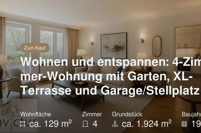 Nicht mehr verfügbar: Wohnen und entspannen: 4-Zimmer-Wohnung mit Garten, XL-Terrasse und Garage/Stellplatz