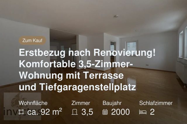 Neu im Angebot: Erstbezug nach Renovierung! Komfortable 3,5-Zimmer-Wohnung mit Terrasse und Tiefgaragenstellplatz