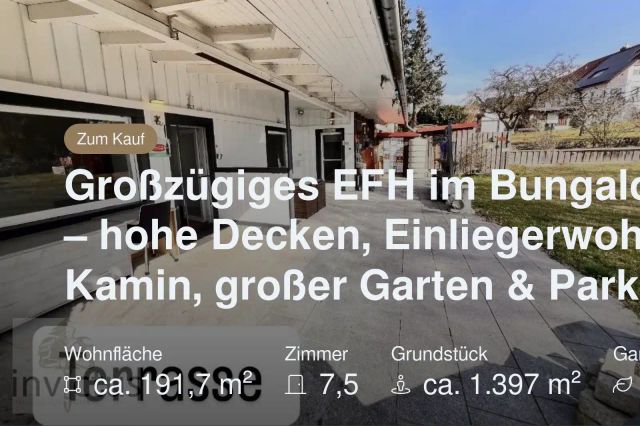 Neu im Angebot: Großzügiges EFH im Bungalowstil – hohe Decken, Einliegerwohnung, Kamin, großer Garten & Parkplätze!