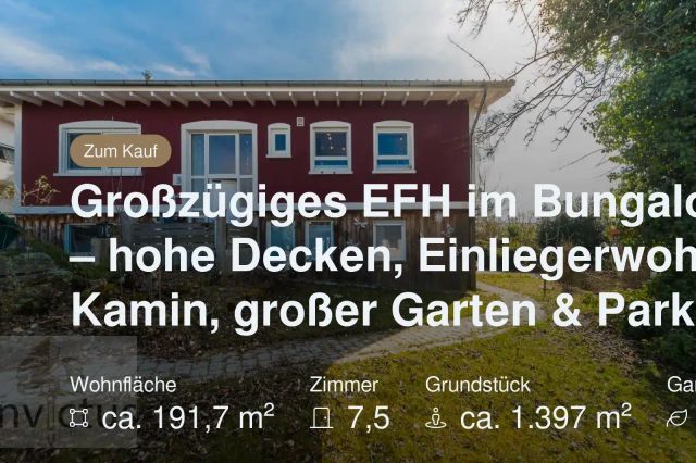 Neu im Angebot: Großzügiges EFH im Bungalowstil – hohe Decken, Einliegerwohnung, Kamin, großer Garten & Parkplätze!