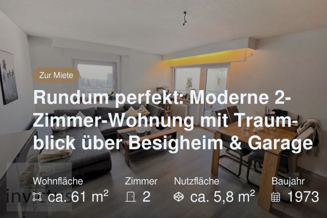 Neu im Angebot: Rundum perfekt: Moderne 2-Zimmer-Wohnung mit Traumblick über Besigheim & Garage
