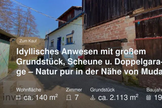 Neu im Angebot: Idyllisches Anwesen mit großem Grundstück, Scheune u. Doppelgarage – Natur pur in der Nähe von Mudau